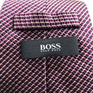 Hugo Boss Men’s Geometric Polyester Silk Tie Maroon Purple MINT